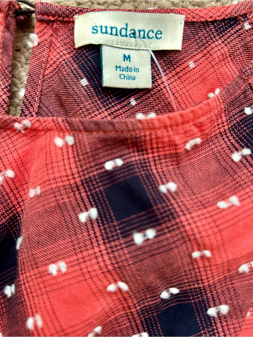 Sundance Tie Waist Peplum Long Sleeve Plaid Blouse - Picture 6 of 6